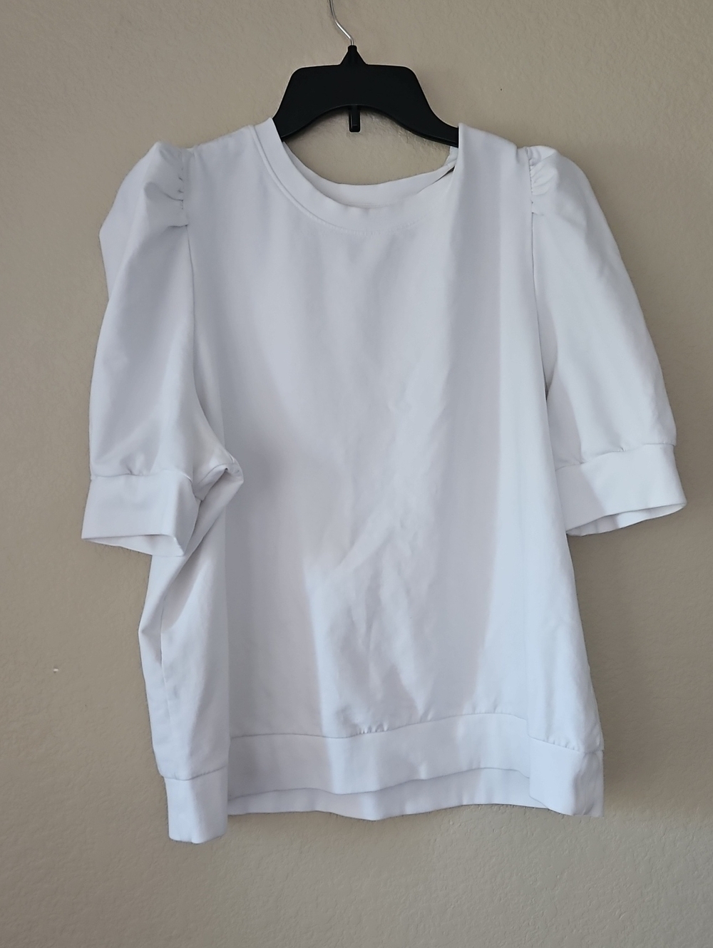 Caslon White Puff Sleeve Crewneck Short Sleeve Sweatshirt‎ Large